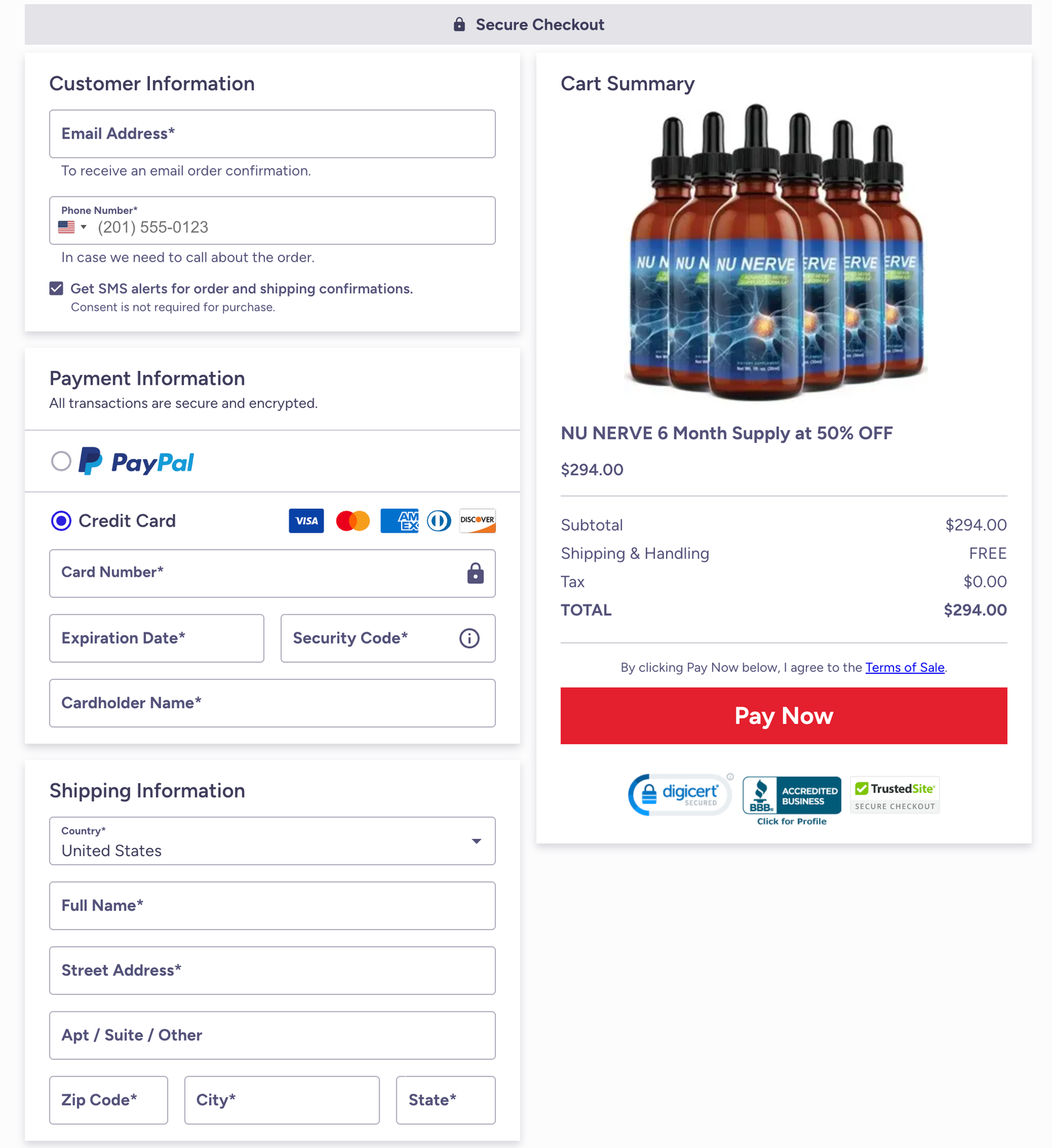 Nu Nerve Official Website Secure Order Page